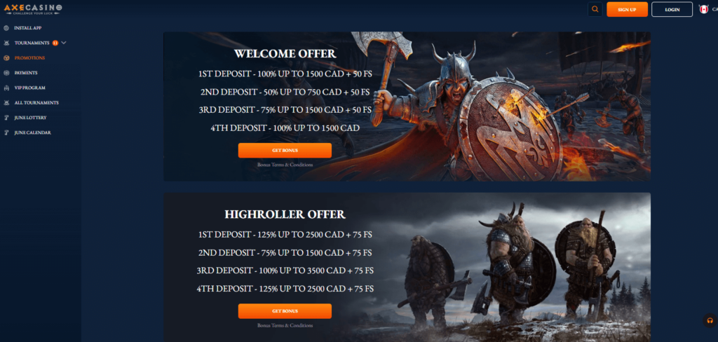 Axe Online Casino Bonus