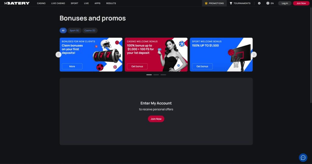 Batery.win Casino Bonus