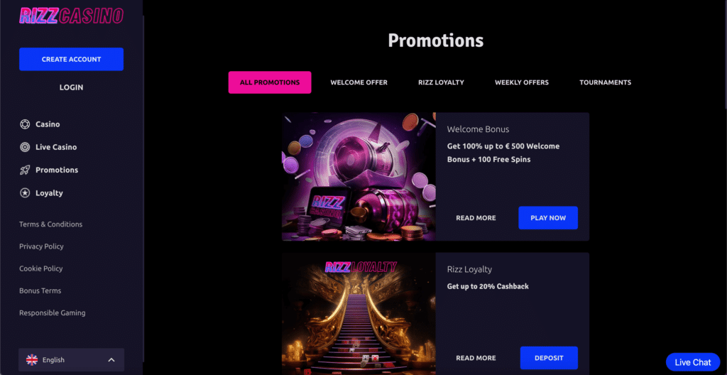 Rizz Casino Bonus