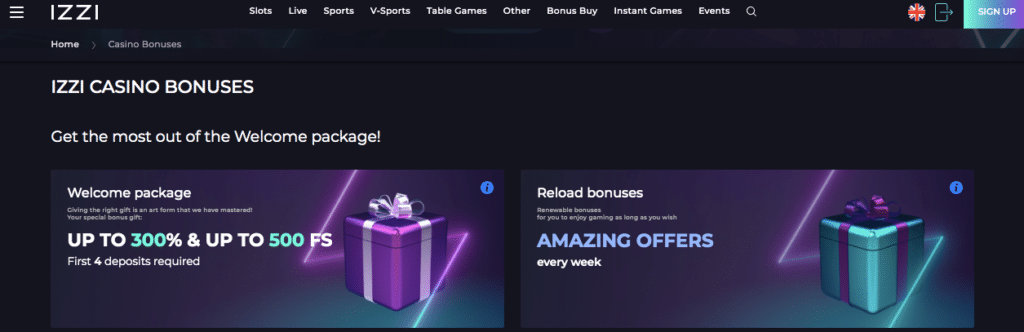 Izzi Online Casino Bonus